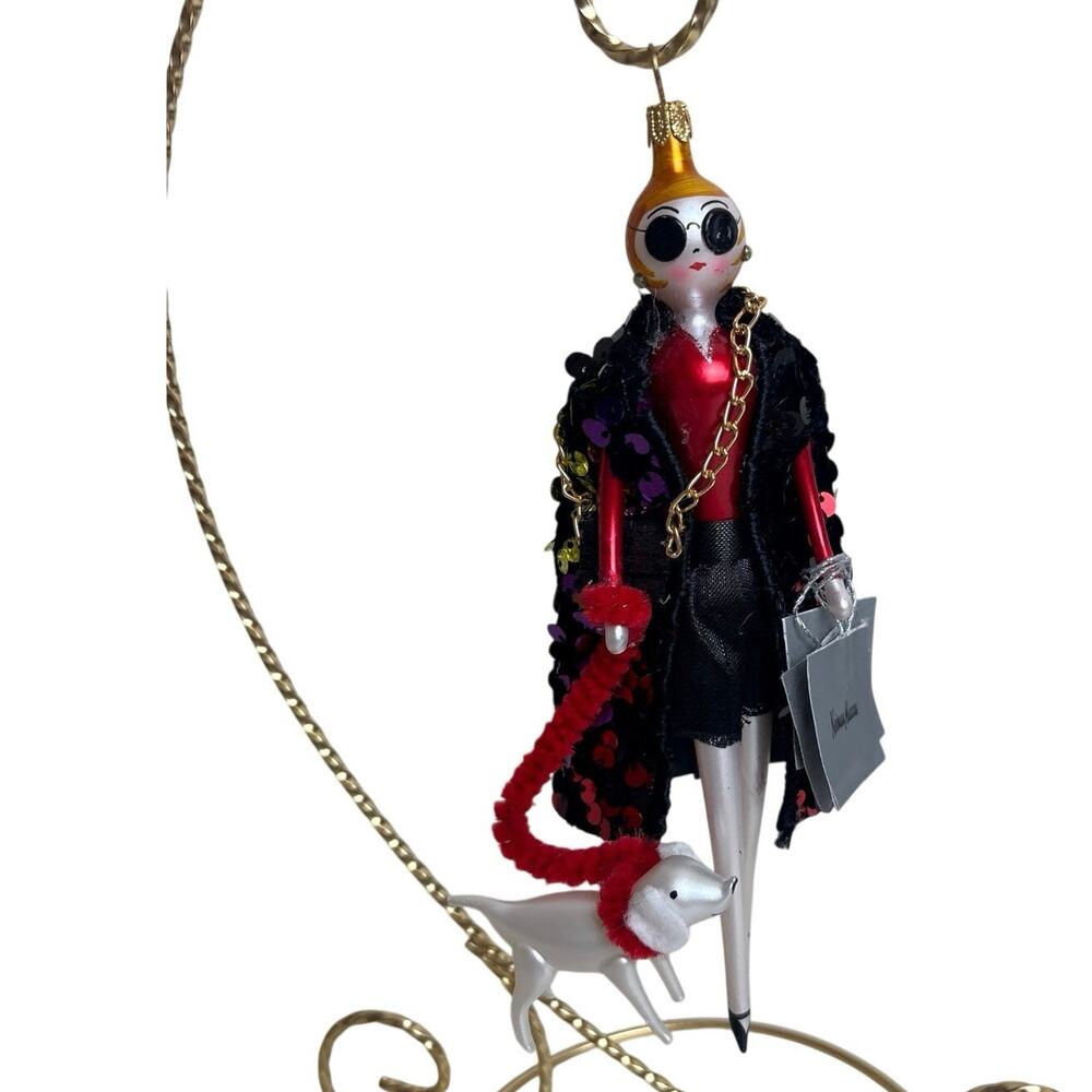 De Carlini Neiman Marcus Lady Ornament Sunglasses Sequin Coat Dog Italy Glass - Picture 6 of 8